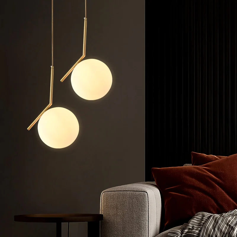 Nordic copper restaurant bar desk lamp simple creative and individual bedroom bedside lamp single head glass ball pendant light