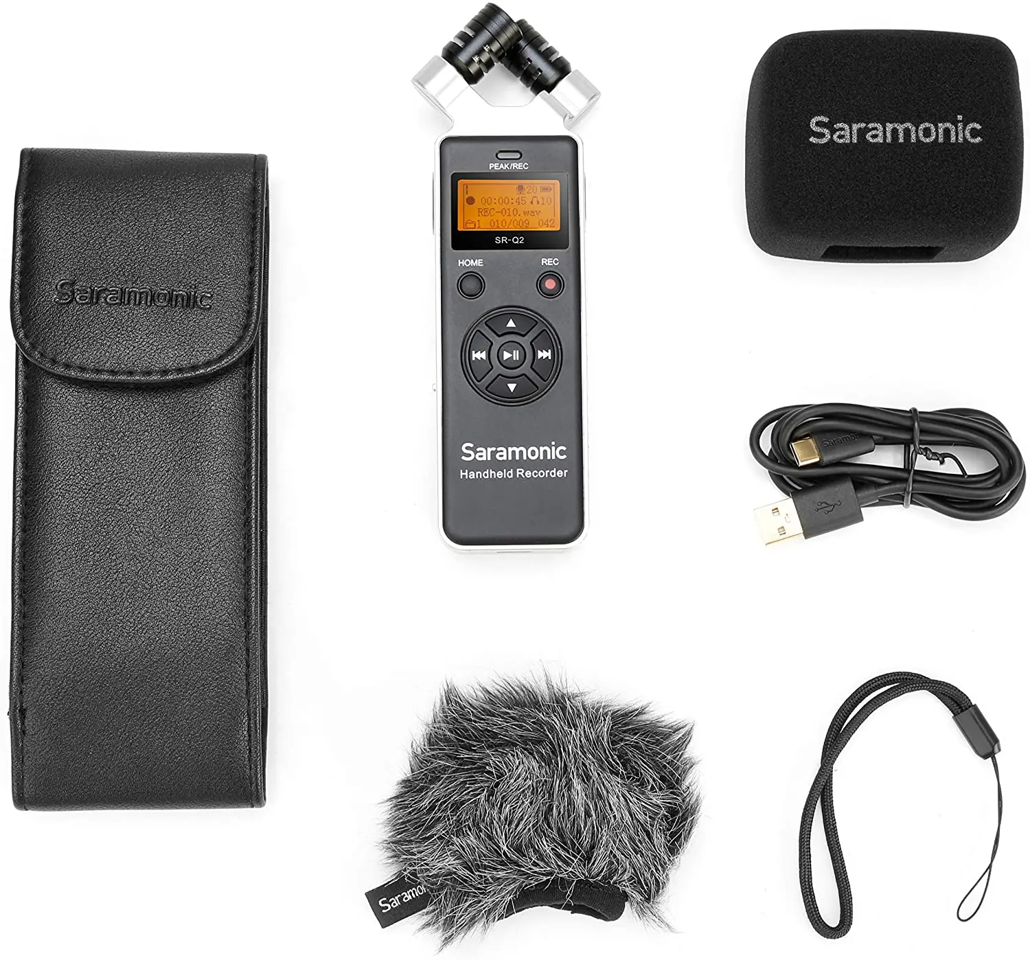 Saramonic SR-Q2 портативный рекордер w/Stereo X/Y Cond. Микросхемы, карта 8 ГБ, пушистый и пенопластовый ветровой экран, чехол