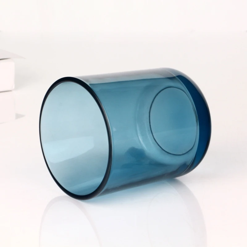 8oz 10oz Round Shape Empty Blue Translucent Glass Candle Jars with Bamboo Lids in Bulk Candle Glass Jar For Candle Making