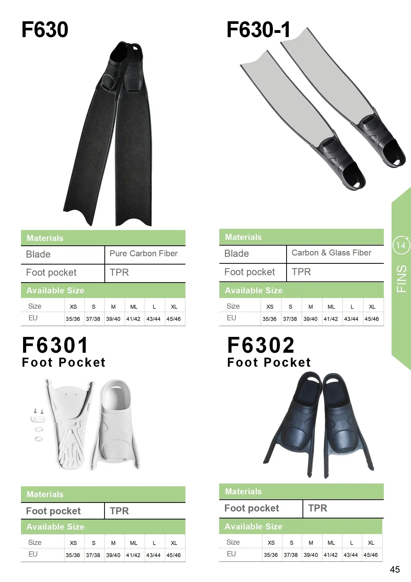 Hot Sale Long Blade TPR Freediving Foot Pockets Fins Durable Foot Pocket For Spearfishing Carbon Fiber Glass Fiber Long Fins