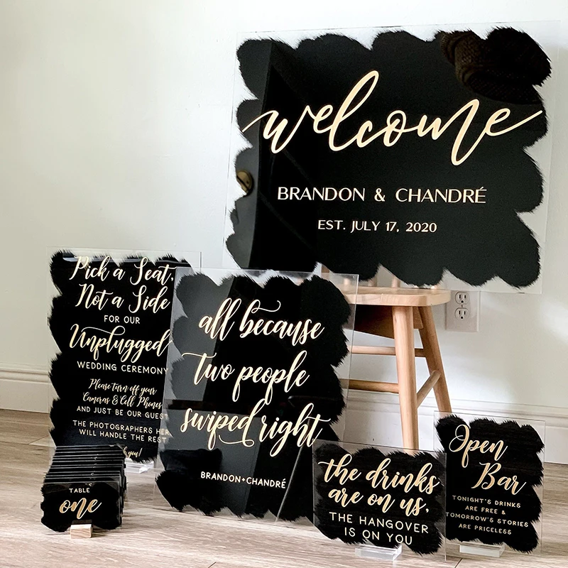 Plexiglass Frosted Wedding Signs Seating Chart Black Painted Acrylic Welcome Sign
