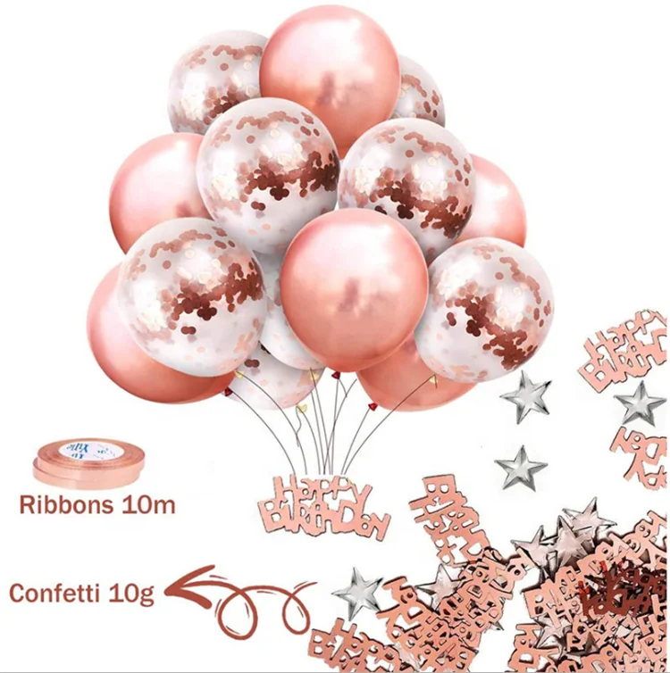 Rose gold tablecloth gold ribbon latex balloon 16 inch birthday aluminum film balloon HAPPY BIRTHDAY set