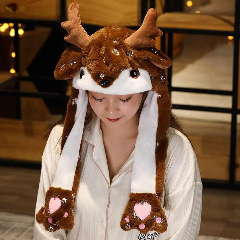AIMINYZ Wholesale Animal Elk Hat Moving Ears LED Long With Jump Plush Hat for Adult Kids Cosplay Christmas Parties Gift Hat