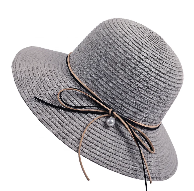 Women Broad Brim Beach Hat Bowknot Summer Sun Hat Foldable Straw Hat