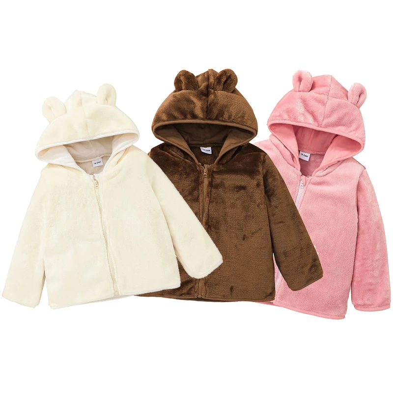 FuYu Fashion Baby Girls Beautiful Solid Color Cute Thick Hoodie Zipper Warm Coat Jacket in Winter