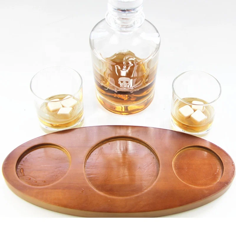 Engraved Custom Logo Whiskey Decanter and Glasses on Classic Wood Base Tray Gift Set for Sale Shot Glass CE / EU Square Stocked