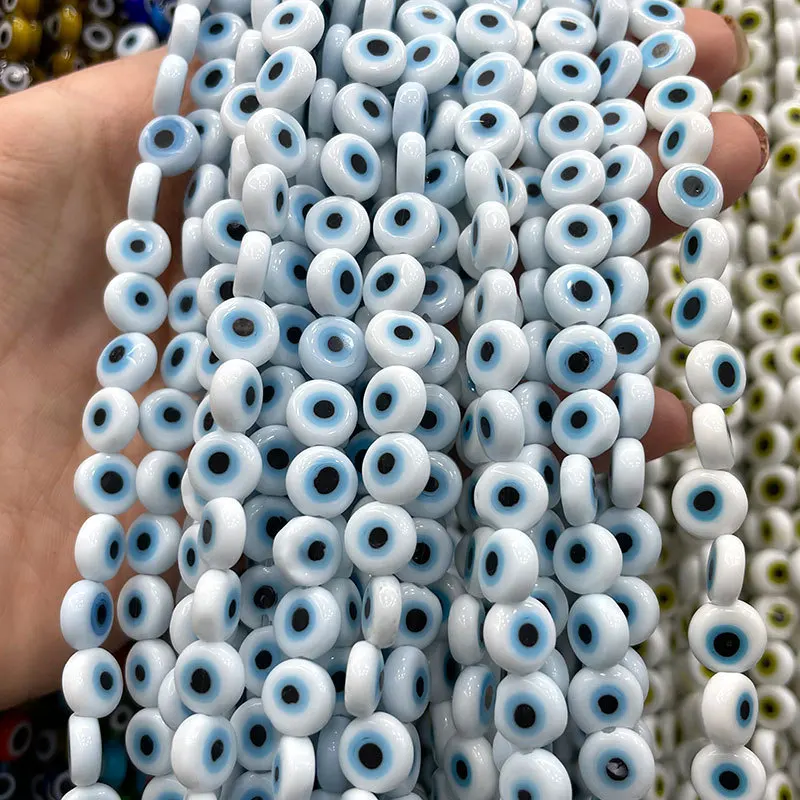 Hotselling Super quality 4/6/8/10/12 evil eyes glass beads for DIY jewelry making wholesale Flat round loose beads