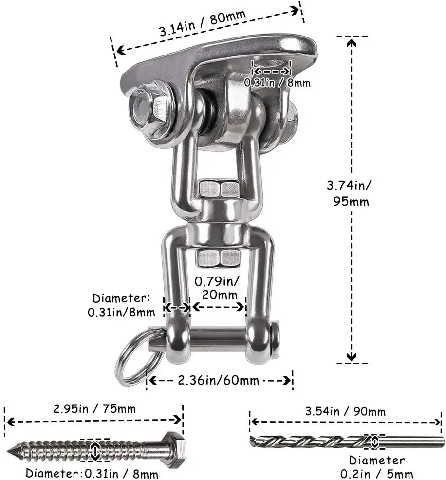 
Ailot Popular 4 Holes M10 Heavy Duty 360 Degree Swivel Stainless Steel Ceiling Swing Hook 