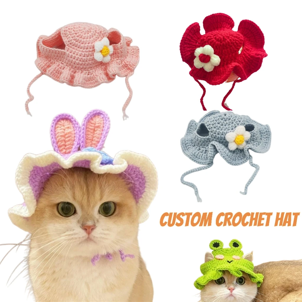 Custom Pet Crochet Hats Cute Funny Cosplay Costumes Wool Knitted Handmade Crochet Toys Cat Dog Crochet Plush Hat