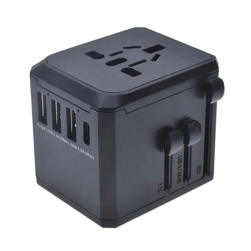 CE universal travel adaptor with 3* usb A ports and 1* usb type C port 3.6A international multi port travel adapter