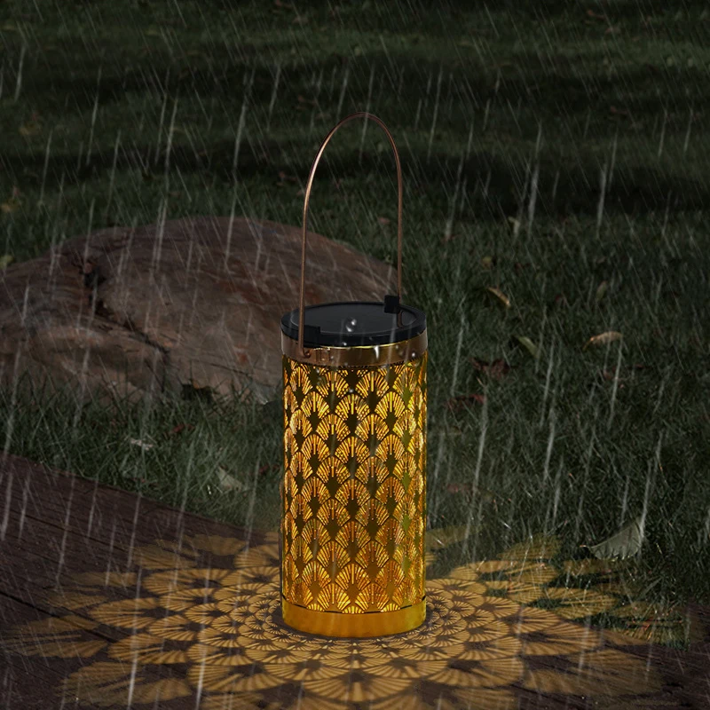 Outdoor Solar Powered Waterproof Hollow Lanterns Honeybee Hanging Light Patio Yard Metal Landscape Solar Garden Lights for Home