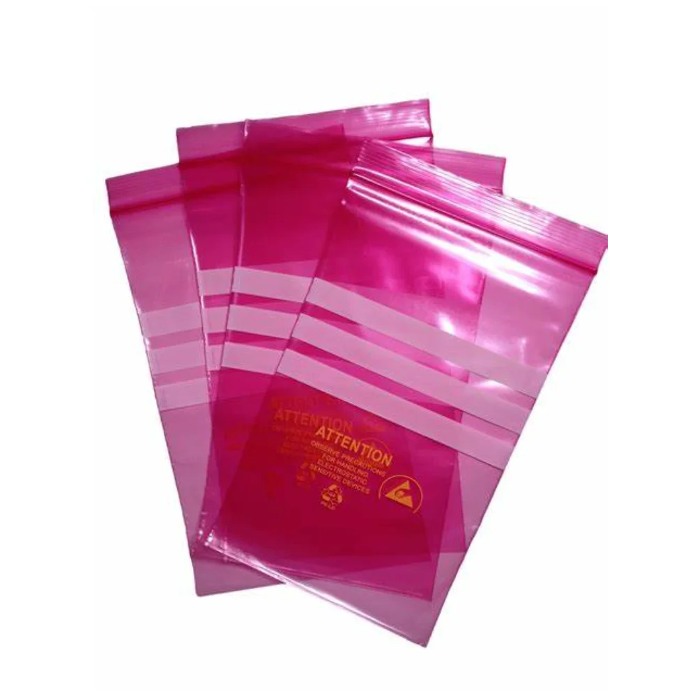 ESD Bag Antistatic Pink PE Plastic Zipper Bag with Writable Block Electrostatic Protection Packaging Heat Seal Poly Bag