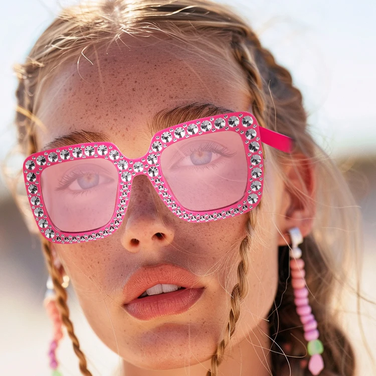 Party box inlaid with diamonds sunglasses cross-border fashion sunglasses retro trendy disco glasses