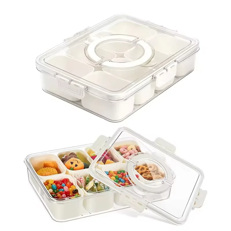Dainty Wholesale Handle 8 Compartment Serving  kids plastic snack container with lid For Fruit Vegetable Salad