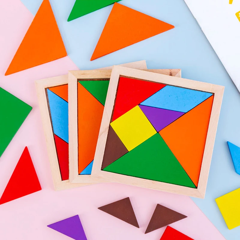 Wholesale Kids Set Custom Toys Jigsaw Puzzle Game Set Wooden Puzzle Tangram, Tangram Puzzle, Tangram