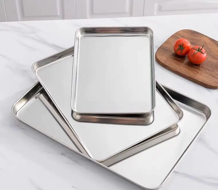 stainless steel food serving tray/stainless steel square plate/metal fruit tray