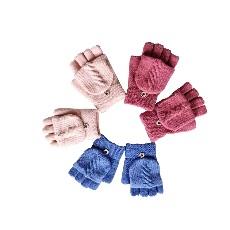 Winter Warm Yarn With Mitten Cover Knit Convertible Fingerless Glove