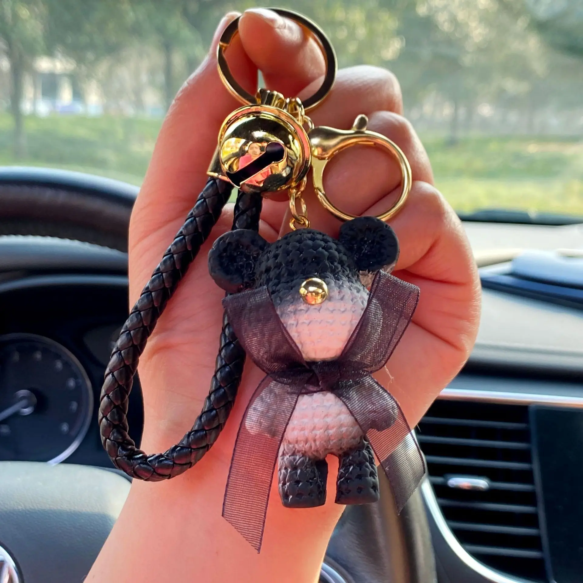 Cute Doll Keychain Custom Tie Bear Backpack Pendant Resin Material Braided Keychain For Women