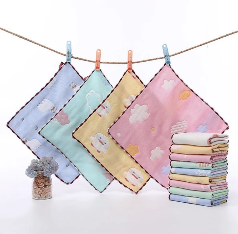 100% Cotton 6 Layers jacquard Washcloth 25*25cm square Baby Muslin Towels Hand Towels Soft Baby cute animal  Face Towel set