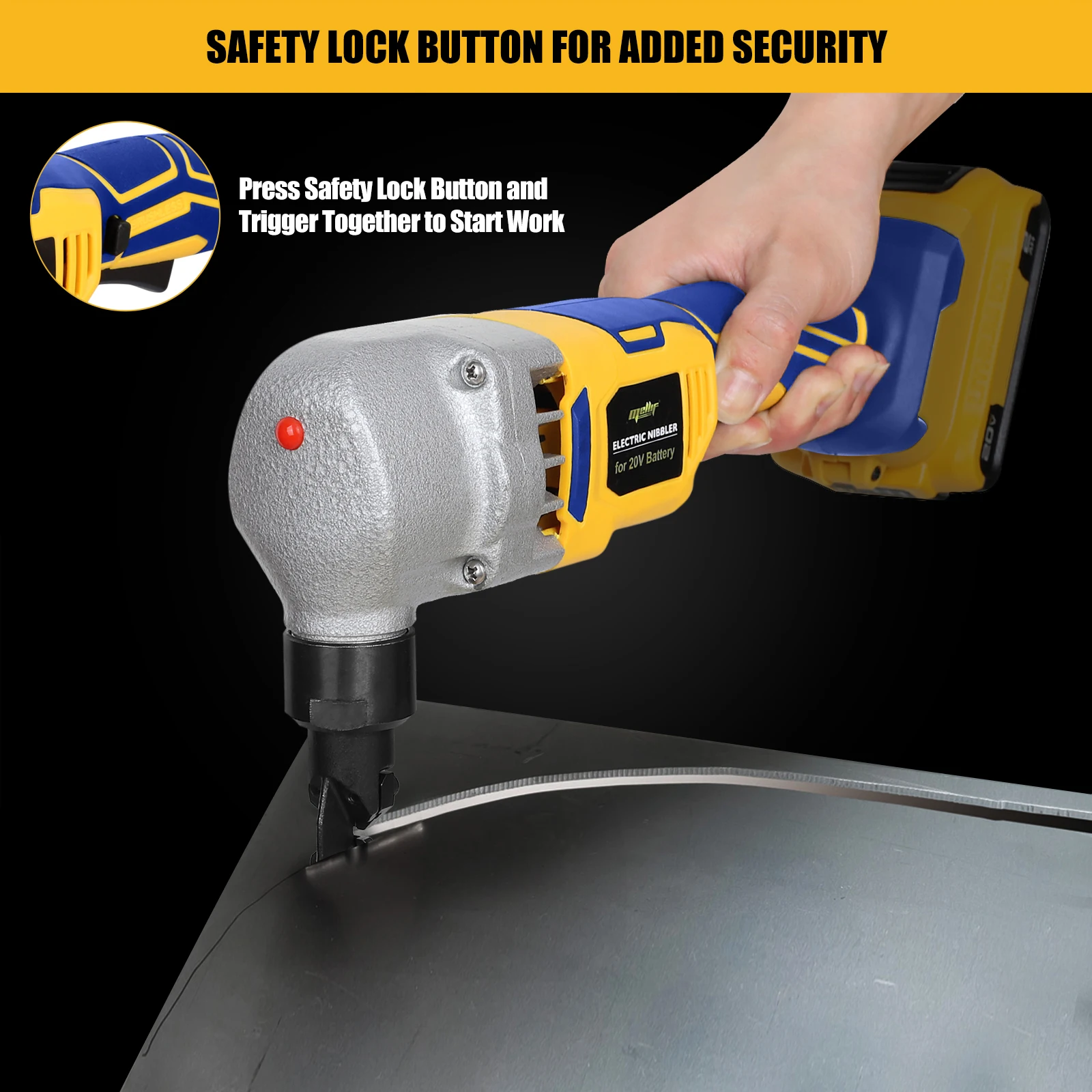 Cordless Nibbler for Dewalt & Mellif 20V Battery (No Battery)1200 RPM Brushless Motor/for Cutting Aluminium, Stainless Steel etc