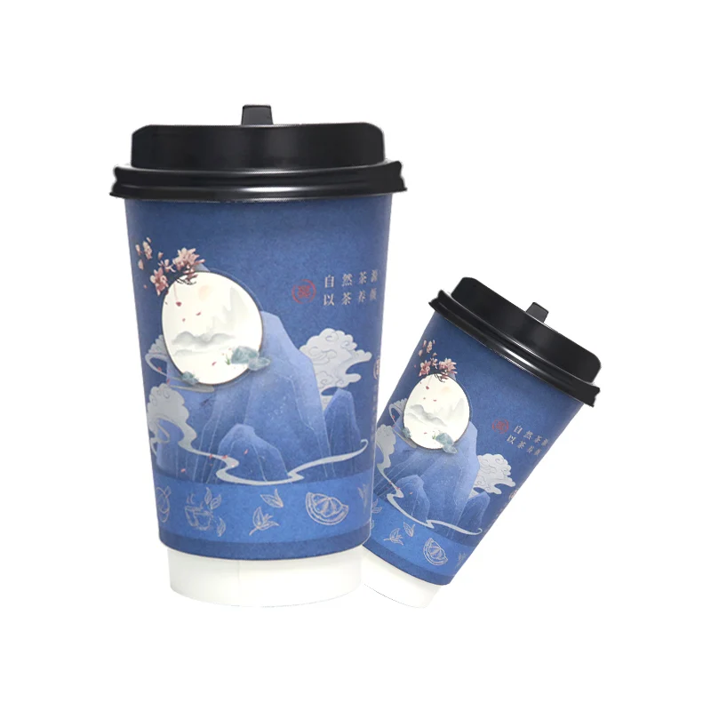 disposable paper cup with tea inside bottom with lid and sleeve custom printed disposable double wall single wall tea coffee