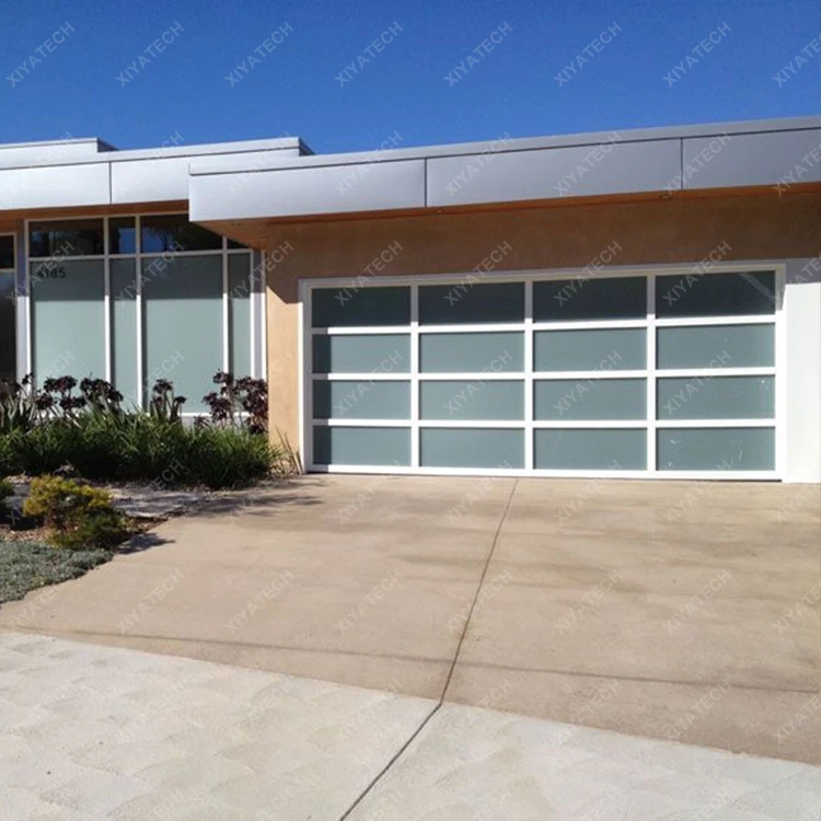 Зеркальная конструкция черные Секционные Гаражные Двери Современные автоматические бескаркасные стеклянные гаражные двери дистанционное управление для США