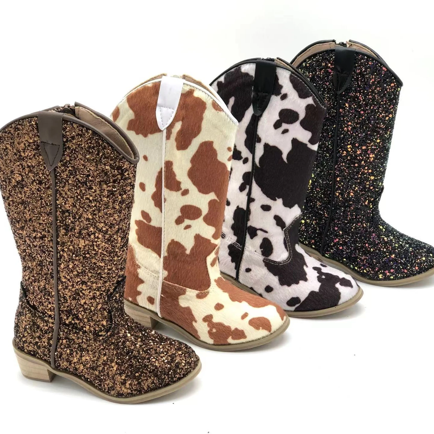 2022 Wholesale Luxury Design Genuine Leather Glitter Snow Boots Baby Boys Girls Kids Cowboy Boots