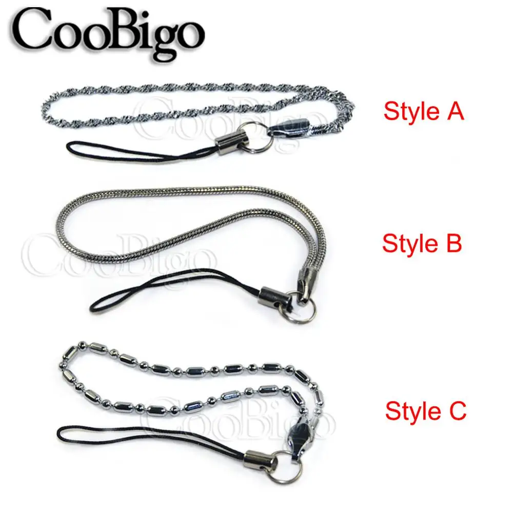 
100pcs Black Mobile Cell Phone Strap with Chain Plated Fit for Toy Keychain Phone Strap Rope Parts Accessories #FLQ073 