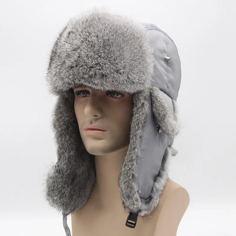 Rabbit fur winter trooper hat outdoor sports thickened warm ear flap ski  hat