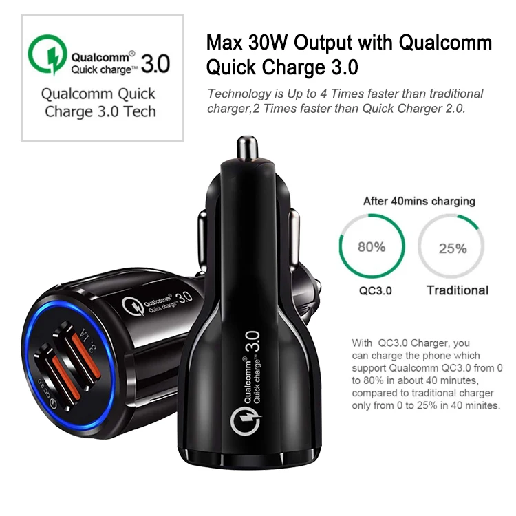 Быстрое Автомобильное зарядное устройство QC3.0, адаптер, автомобильное зарядное устройство с двумя usb-портами
