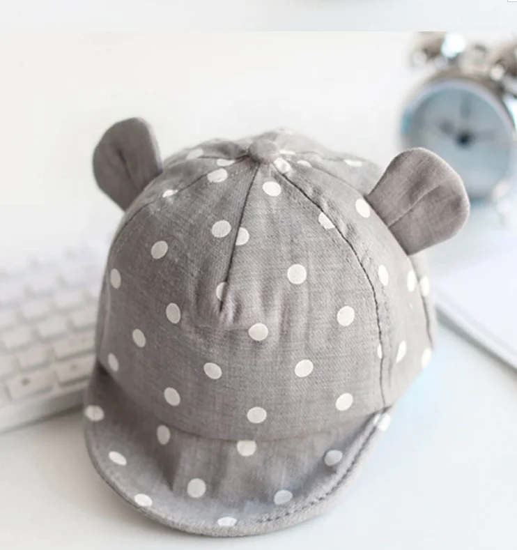 Новые детские кепки для малышей, Детские кепки в горошек, шапка для девочек и мальчиков с ушками для весны, бейсболка для новорожденных