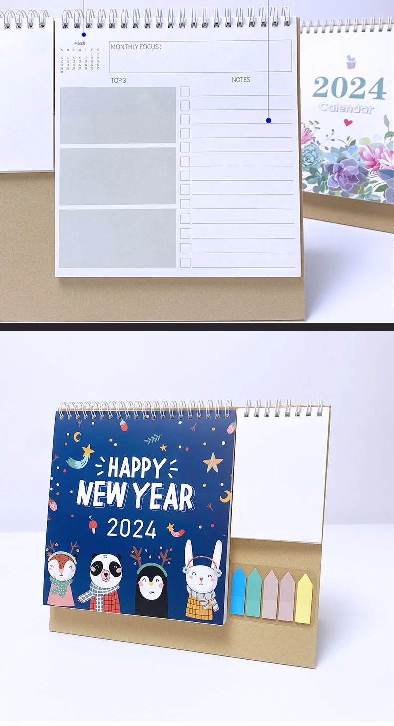 Cheap Custom 2024 English Desk calendar Creative multi-function coil pocket desk calendar