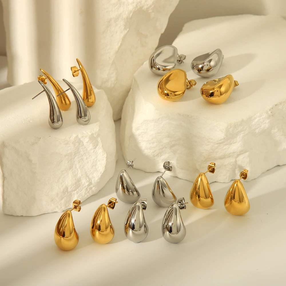 High Quality Net Celebrity Casting Process Water Drop Shaped Multi Design Stud Earrings 18K Gold Stainless Steel Jewelry