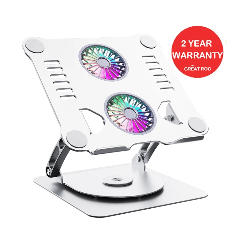 Great Roc Newest 360 laptop stand with cooling fan adjustable aluminum foldable laptop cooling pad rgb gaming notebook cooler
