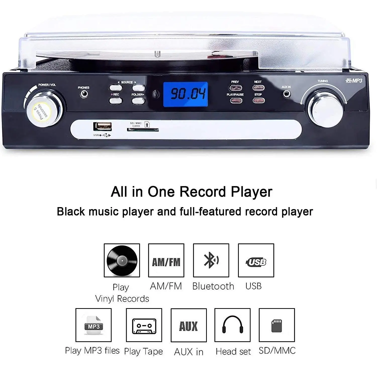 Turntable Vinyl Recorder  Player/Converter with Pitch Control,Tone Control/PC Encoding/Recording, Aux in/Built-in stereo speaker