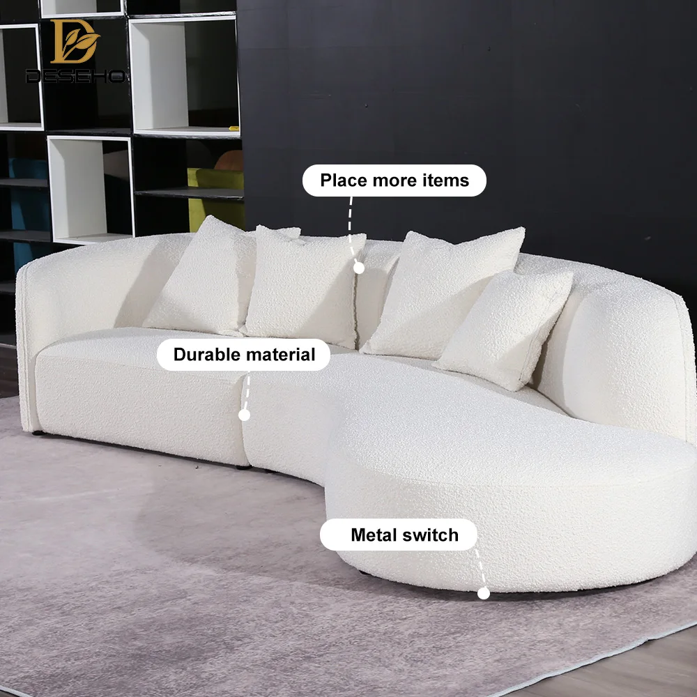 Hot Sale Modern White Couch Living Room Sofas Curved Sofa 3 Seater Velvet Fabric Sofa