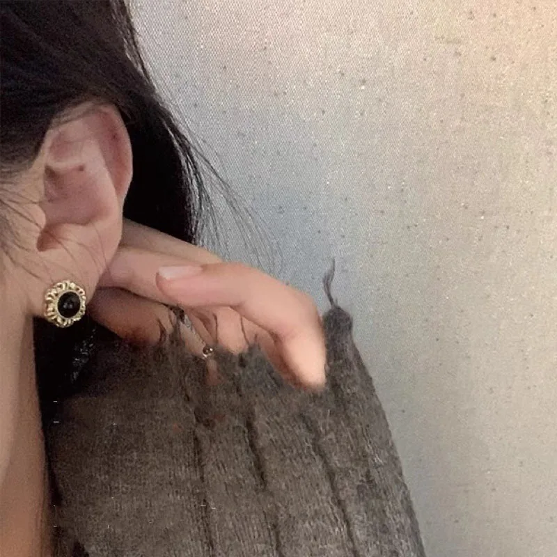 Luxury Fashion Pure Real 18K Gold Black Onyx Earrings Jewelry Women Ladies Female Bridal Engagement Wedding Earrings