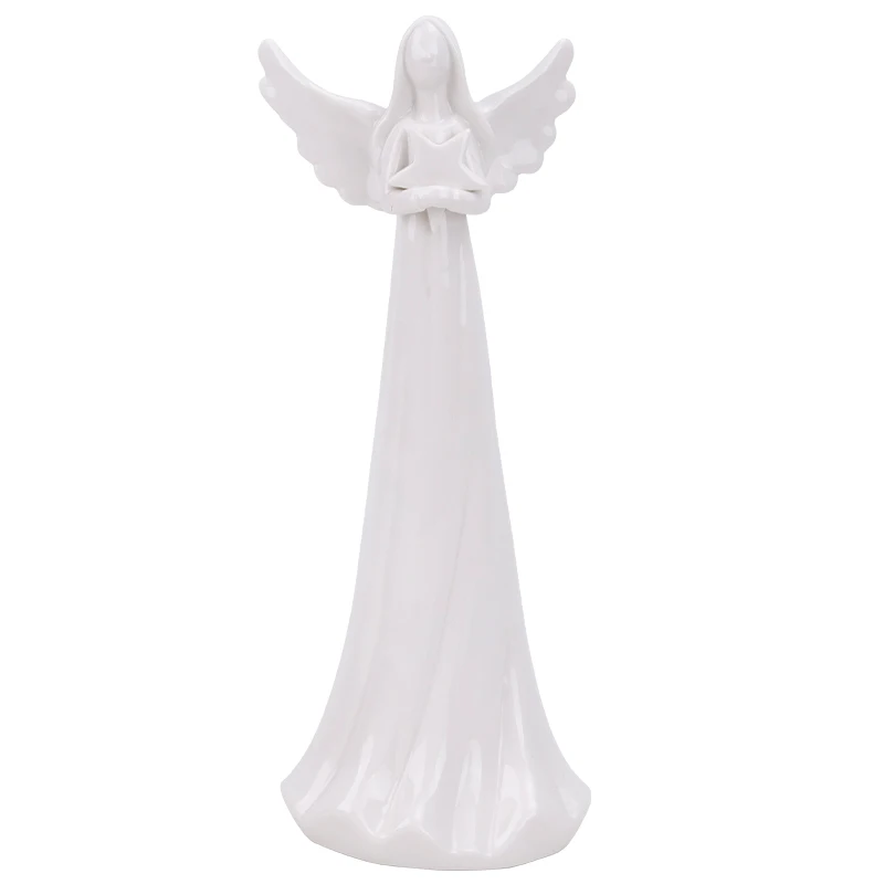 Redeco New Design Creative Guardian Angel Figurine White Angel Sculpture Ceramic Angel Ornament For Gifts Home Decoration