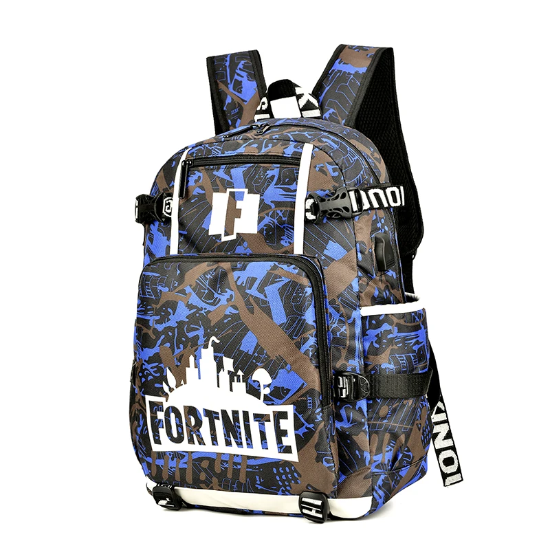 Оптовая продажа индивидуальный рюкзак Fortnit из трех предметов новый дизайн сумки для книг Модный Красочный Светящийся компьютера