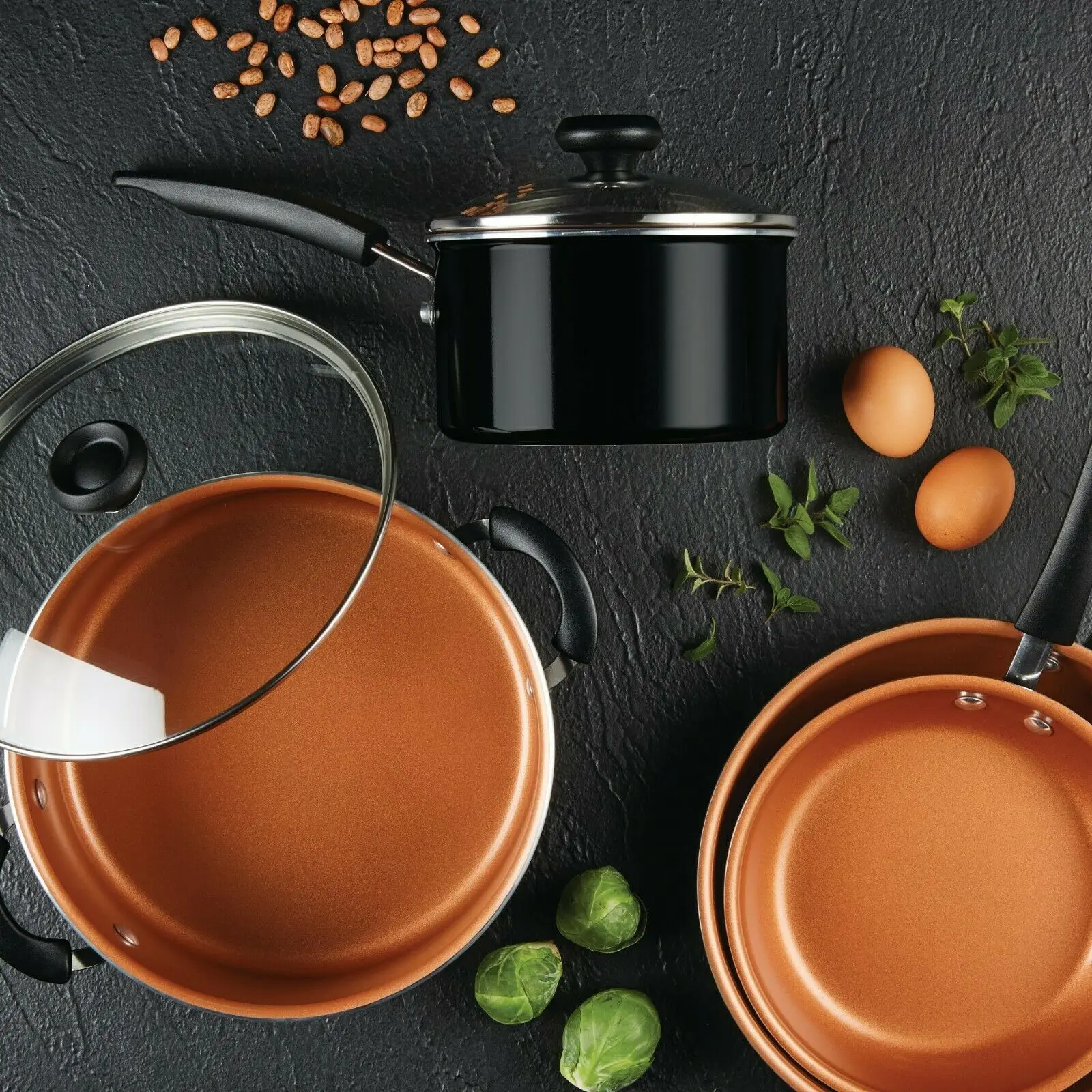 New Fashion aluminum copper cookware set Durable home daily Cooking nonstick pots and pan set