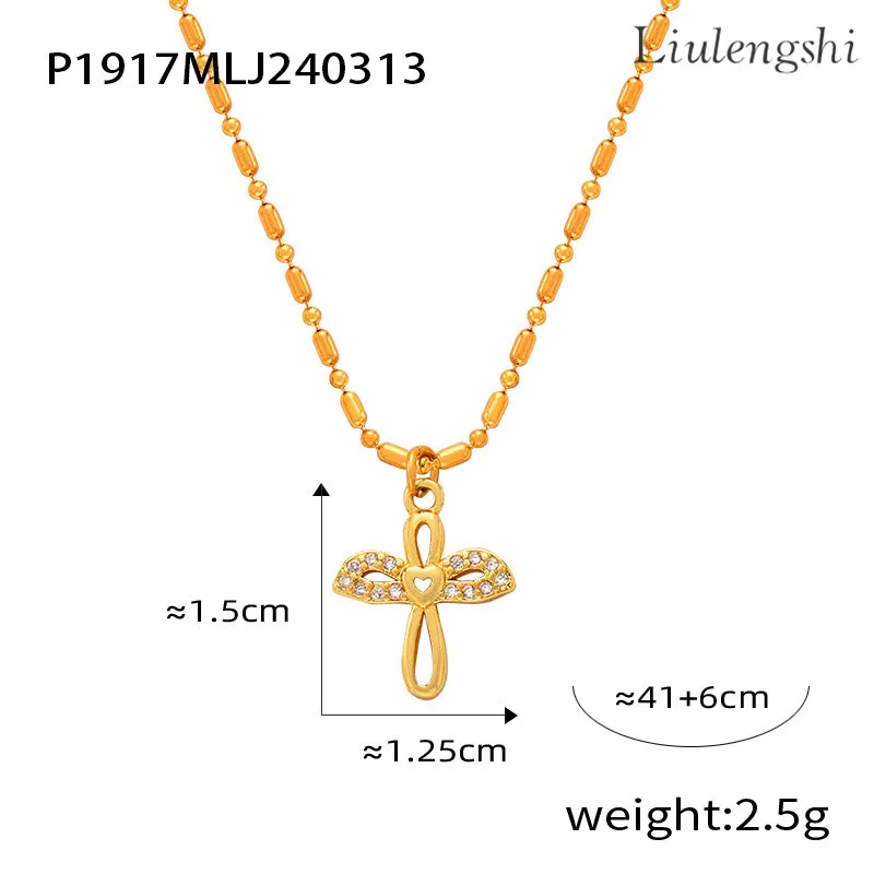 Summer Jewelry Waterproof Stainless Steel 18K Gold Plated Cross Moon Heart Pendant Necklace for Women