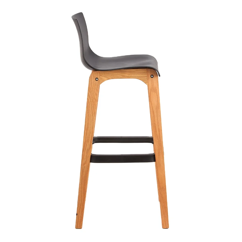 Wooden leg black plastic counter height stool kitchen wood high chair for bar table