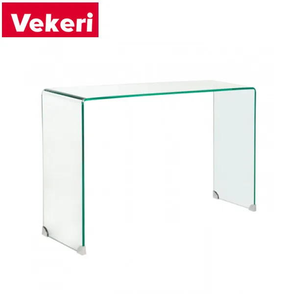 Contemporary transparent glass U-shaped side table is simple and luxurious placed beside the sofa and the study