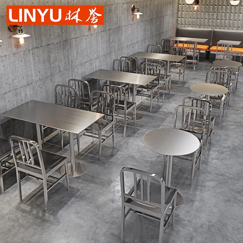 Panama chrome brushed plated SS Stainless steel western pizza canteen restaurant sofa table and chair furniture for bar cafe