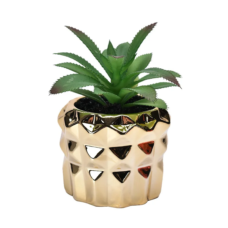 Wholesale artificial succulent plant with gold ceramic pot