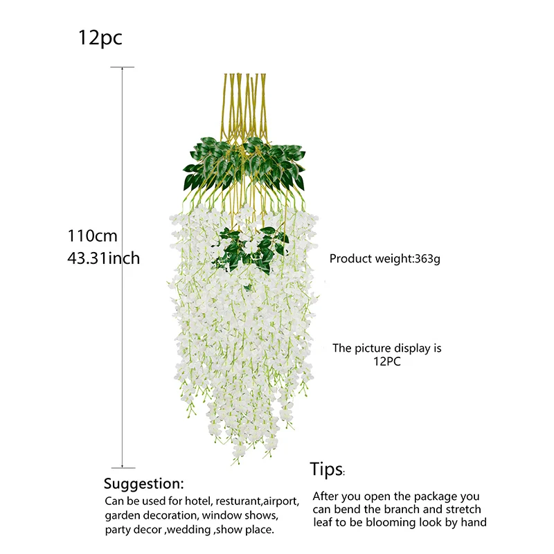 BHY0226-6-Purple Wedding Party Home Decorations Hanging Flower Faux 3 Branches Purple Vines Artificial Wisteria Flower