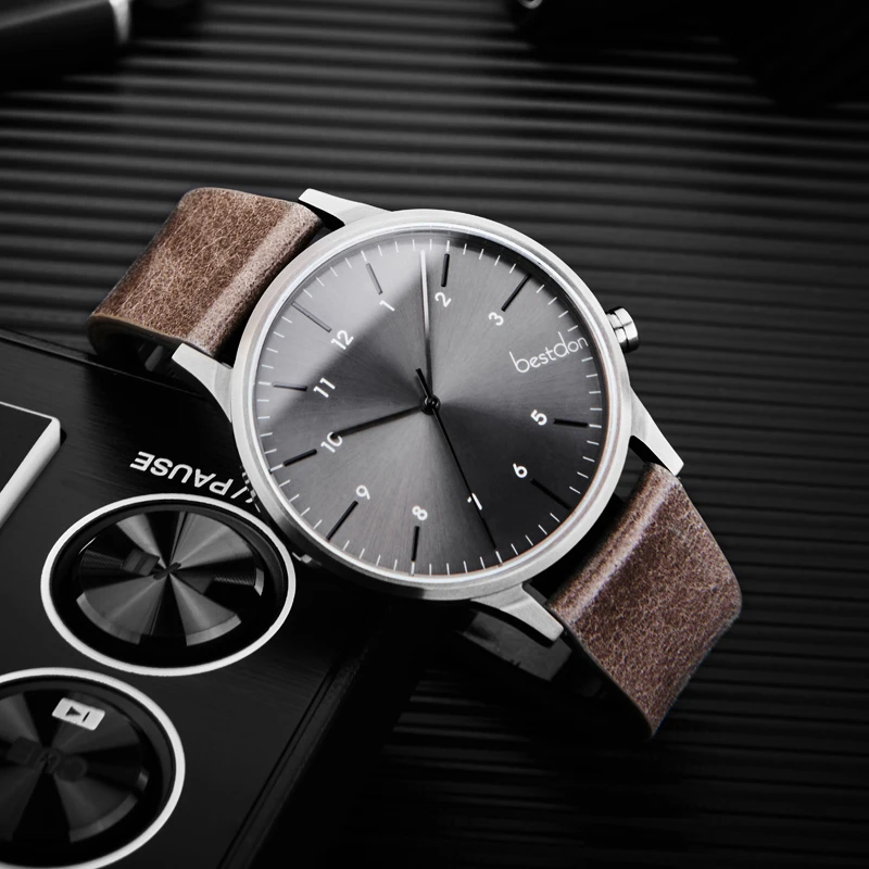 High quality minimalist mens genuine leather strap japan quartz movement custom logo brand watches