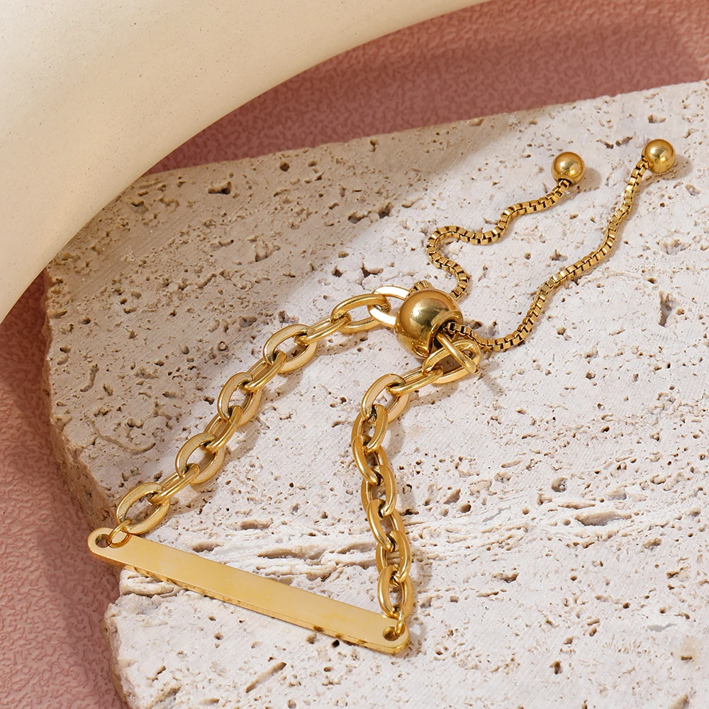 High End Gold Plated Stainless Steel Little Strip Adjustable Bracelet for Women Wholesale Jewelry