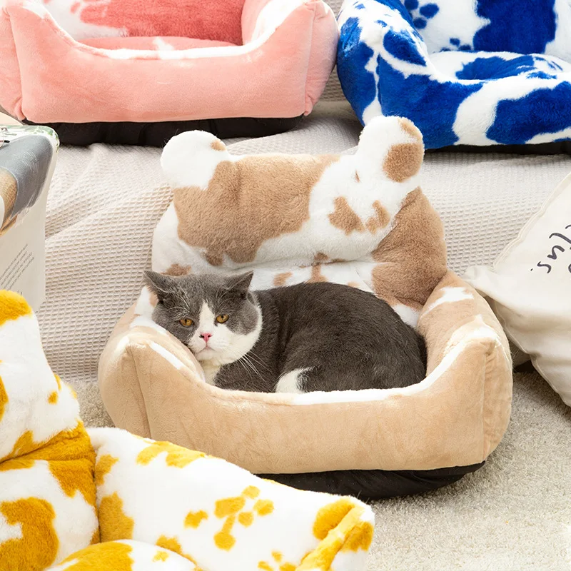 Wholesale plush soft paramount pet dog cow print bed set