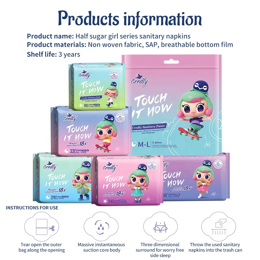 Factory direct price wholesale Ultra soft 100% Cotton Menstrual Pads Women Wearing Sanitary Napkins